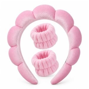 Kit vincha nube + muñequeras para skincare, maquillaje y spa